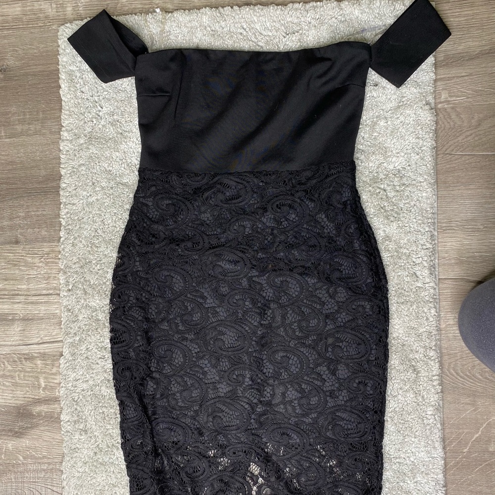LULUS black midi dress off shoulder/ strapless